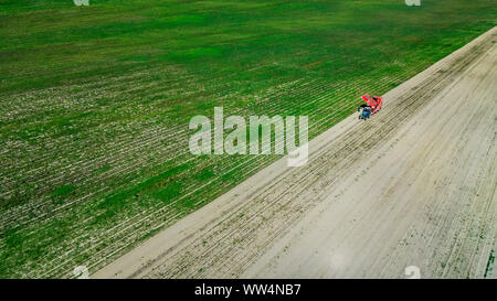 La raccolta meccanizzata di barbabietole da zucchero in un campo in Polonia in una giornata di sole alla fine della stagione autunnale. Foto Stock