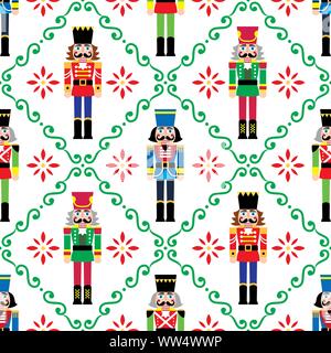 Natale schiaccianoci vector seamless pattern - Xmas soldato ripetitive di figurine di ornamento, il design tessile Illustrazione Vettoriale