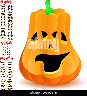 Zucche di Halloween come Jack O'Lanterna, parte 17, illustrazione vettoriale Illustrazione Vettoriale