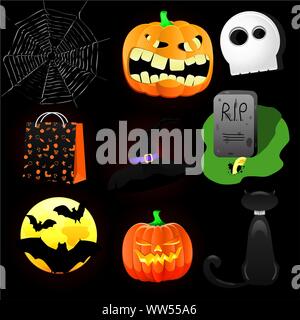 Icone di Halloween una collezione di nove divertenti icone di Halloween. Raggruppate per operazioni di editing semplici. Illustrazione Vettoriale Illustrazione Vettoriale