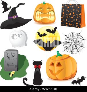 Icone di Halloween una collezione di nove divertenti icone di Halloween. Raggruppate per operazioni di editing semplici. Illustrazione Vettoriale Illustrazione Vettoriale