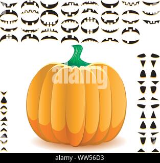 Zucca di Halloween con grande set di bocche, occhi e naso per Jack O'faccia lanterna, parte 9, illustrazione vettoriale Illustrazione Vettoriale