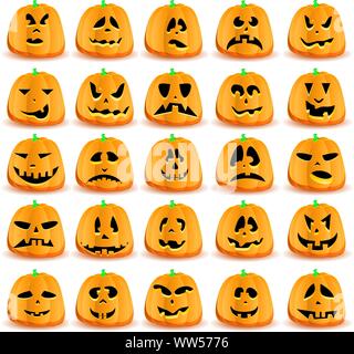 Set di zucche isolato su bianco, illustrazione vettoriale Illustrazione Vettoriale