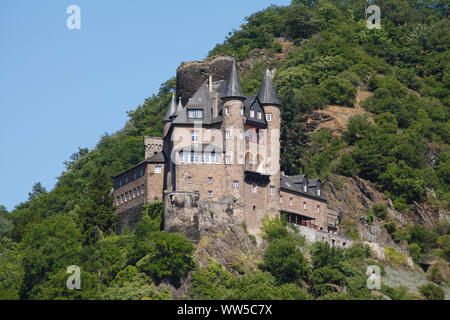 Castello Katz vicino San Goarshausen, patrimonio mondiale Unesco Valle del Reno superiore e centrale, Renania-Palatinato, Germania, Europa Foto Stock