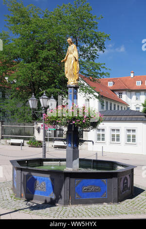 Fontana di Mariano e castello, Bad Wurzach, Alta Svevia, Baden-Wuerttemberg, Germania Foto Stock