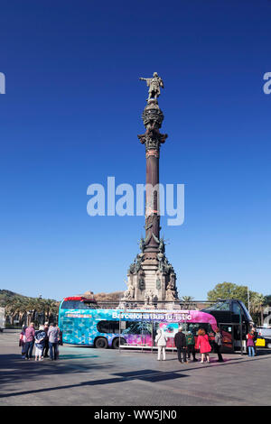 Colonna di Columbus, Monument a Colom, Placa del portal de la Pau, Barcellona, in Catalogna, Spagna Foto Stock