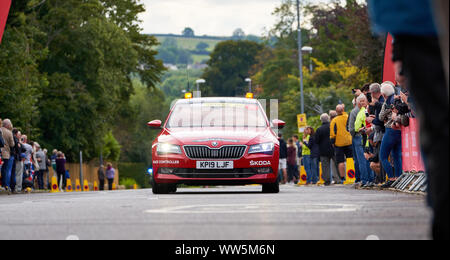 WHICKHAM, NEWCASTLE UPON TYNE, Regno Unito - 09 settembre 2019: Closeup di gara Controller in volata la prima linea di punti di Fase 4 del Tour Foto Stock