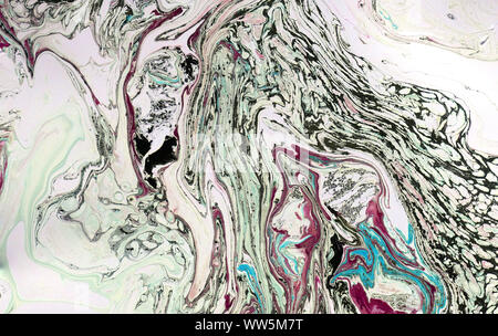 Il marmo astratto sfondo acrilico. Natura verde e viola marmorizzazione artwork texture. Golden glitter. Foto Stock