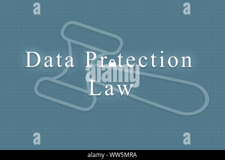 Concetto di diritto della protezione dei dati con martello martello come sfondo Foto Stock