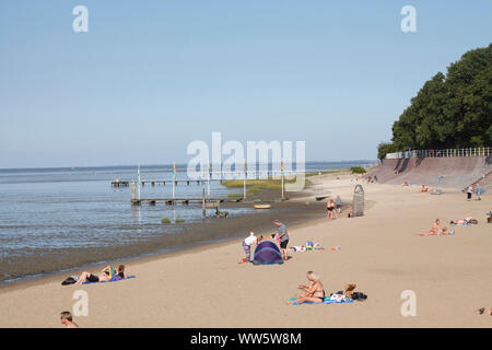 Spiaggia, mudflat, North Sea resort Dangast, Varel-Dangast, Bassa Sassonia, Germania, Europa Foto Stock