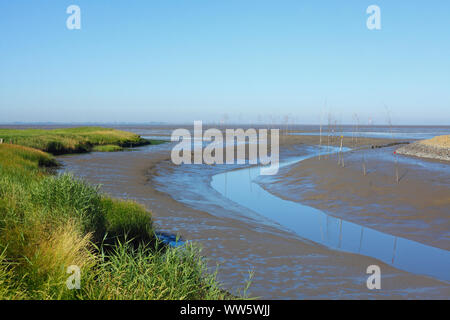 Tideway in mudflat a bassa marea, Wremen, Bassa Sassonia, Germania, Europa Foto Stock