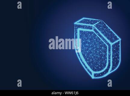 Isometrica scudo di protezione, Abstract bassa poli progetta, dalla linea e dot wireframe, illustrazione vettoriale Illustrazione Vettoriale