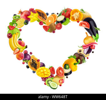 Cuore di frutta, di bacche e di ortaggi Foto Stock