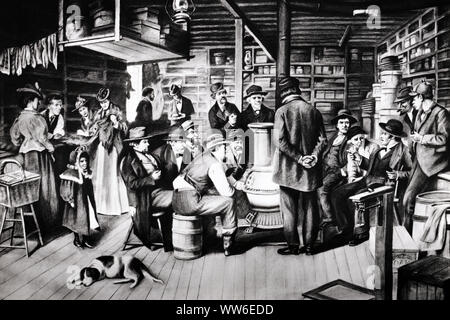 1870 19esimo secolo interno rurale americano General Store uomini riuniti al ventre gonfio calda stufa donne SHOPPING cane dorme giacente - un8002 HAR001 COMUNICAZIONE HARS AMICO GIOIA LIFESTYLE FEMMINE GOSSIP RURALI GENERALI DEGLI STATI UNITI spazio copia amicizia a tutta lunghezza a mezza lunghezza LADIES PERSONE NEGOZI STATI UNITI D'AMERICA MASCHI AMERICANA CONDIVIDI SPETTEGOLARE B&W SHOPPER SHOPPER MAMMIFERI TEMPO LIBERO SERVIZIO CLIENTI canini società politica memorizza POOCH giacciono collegamento 19esimo secolo CONCEPTUAL 1870 Friendly hound dog LET CANINE commerce riuniti novellame mammifero luogo di incontro ventre gonfio STARE INSIEME Foto Stock