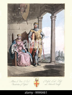 Vintage incisione di Aubrey de Vere, 2° Conte di Oxford (c. 1163 - 1214), Master ereditaria il ciambellano di Inghilterra, servita in campagne militari sotto Foto Stock