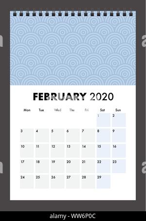 Un calendario 2020 con wire bind Illustrazione Vettoriale