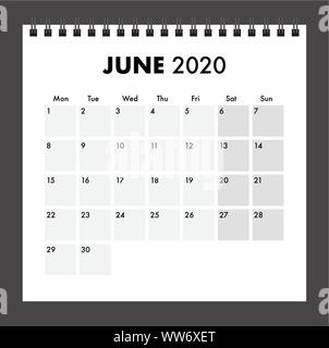 Un calendario 2020 con wire bind Illustrazione Vettoriale