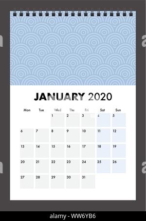 Un calendario 2020 con wire bind Illustrazione Vettoriale