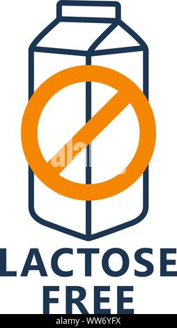 Senza lattosio icona - pacchetto latte icona con segno di divieto, la latteria del package label Illustrazione Vettoriale