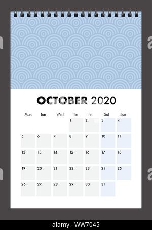 Un calendario 2020 con wire bind Illustrazione Vettoriale