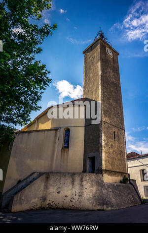 Chiesa di Saint AndrÃ© de Roquelongue, chiesa parrocchiale, in stile romano, Aude Reparto, Regione Occitanie, Francia Foto Stock