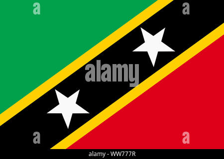 A Saint Kitts e Nevis bandiera illustrazione dello sfondo rosso verde giallo strisce diagonali stelle bianche Foto Stock