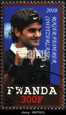Roger Federer in verticale sul francobollo Foto Stock