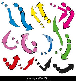 L'icona con le frecce colorate su sfondo bianco. Vettore icona a forma di freccia. Raccolta con frecce colorate su sfondo chiaro per il design di banner Illustrazione Vettoriale