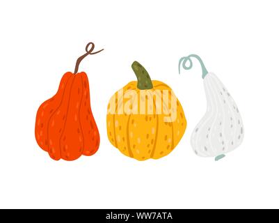 Set di zucche. Illustrazione Vettoriale in appartamento in stile cartone animato Illustrazione Vettoriale