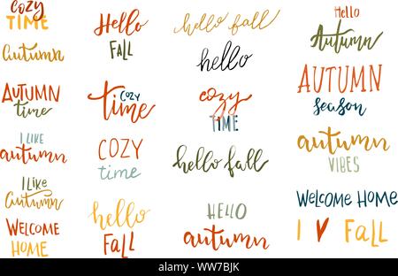 Set di vettore di autunno disegnati a mano scritte. Illustrazione Vettoriale