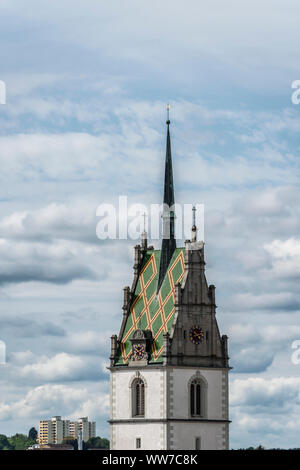 Friedrichshafen, Baden-WÃ¼rttemberg, Germania, Torre della chiesa di San Nicola, Foto Stock