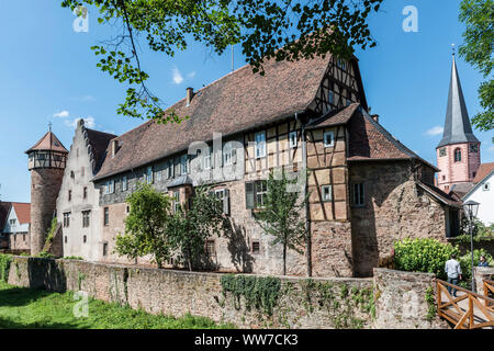 Michelstadt, Hesse, Germania, Michelstadt Castello con il furto e la cantina, BergstraÃŸe-Odenwald Riserva Naturale Foto Stock