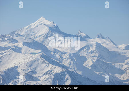 Vista la coperta di neve Corno Bianco, vicino a Zermatt, Vallese, Svizzera Foto Stock