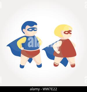 Bimbi in super eroi costume illustrazione vettoriale. Super baby concept design. Illustrazione Vettoriale