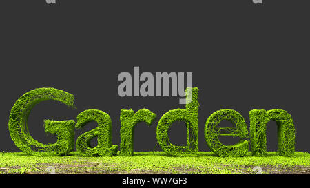 Giardino parola fatta con finti erba verde. Il rendering 3D Foto Stock