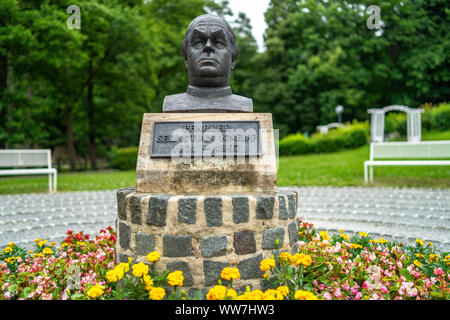 In Germania, in Baviera, Fichtelgebirge, Bad Berneck, un monumento in onore del pastore Sebastian Kneipp nel parco termale di Bad Berneck Foto Stock