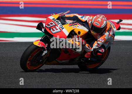 Misano, Italia. Xiii Sep, 2019. Marc Marquez durante il venerdì libero pratiche in Misano World Circuit (foto di Lorenzo Di Cola/Pacific Stampa) Credito: Pacific Press Agency/Alamy Live News Foto Stock