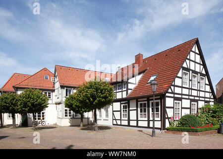 Storica casa in legno e muratura in dei pescatori del trimestre, Verden, Bassa Sassonia, Germania, Europa Foto Stock