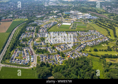 Vista aerea, zona residenziale Hohenbuschey di DSW21 Dortmund, Hohenbuschey GMBH, case unifamiliari, che vivono presso il campo da golf, ex caserme, Dortmund, Ruhr, Renania settentrionale-Vestfalia, Germania Foto Stock