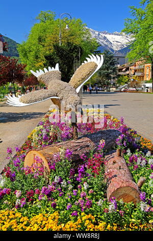 Aiuole sulla Kurpromenade presso il Passirio Merano, Etschtal, del Burgraviato, Alto Adige, Italia Foto Stock