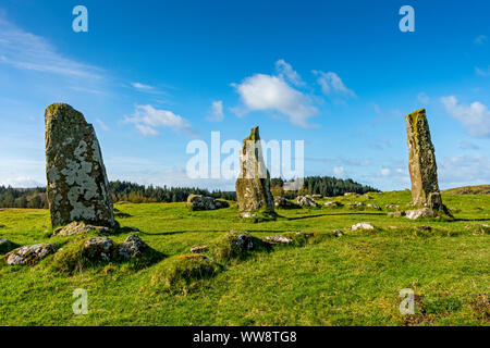 Il Glengorm pietre permanente, vicino al castello di Glengorm, Isle of Mull, Scotland, Regno Unito Foto Stock