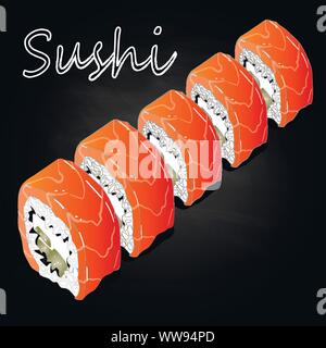 Il nigiri sushi illustrazione su sfondo scuro isolato. Illustrazione Vettoriale