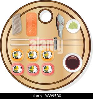 Il Nigiri Sush seti illustrazione isolato. Vista dall'alto. Illustrazione Vettoriale