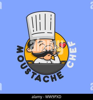 Baffi Chef buona per il ristorante di marca. Logo alla moda e badge. Illustrazione Vettoriale. Illustrazione Vettoriale