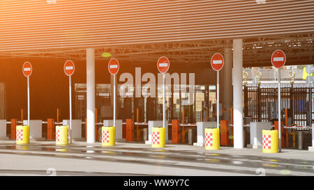 Checkpoint e il pagamento dei parcheggi nella zona di un grande stadio di calcio. Barriera Foto Stock