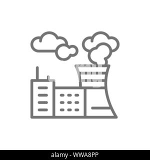 Inquinamento atmosferico di fabbrica, un impianto le emissioni di biossido di carbonio icona linea. Illustrazione Vettoriale
