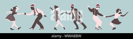 Set di Natale di ballare il popolo. Gli uomini e le donne di eseguire jazz o rock and roll. Illustrazione Vettoriale negli anni quaranta stile. Illustrazione Vettoriale