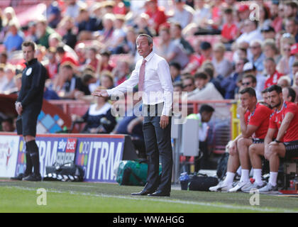 Londra, Regno Unito. 14 settembre 2019; la valle, Charlton, Londra, Inghilterra; Campionato inglese di calcio, Charlton Athletic contro Birmingham City; Charlton Athletic manager Lee Bowyer gridava a suo i giocatori dal perimetro - rigorosamente solo uso editoriale. Nessun uso non autorizzato di audio, video, dati, calendari, club/campionato loghi o 'live' servizi. Online in corrispondenza uso limitato a 120 immagini, nessun video emulazione. Credit: Azione Plus immagini di sport/Alamy Live News Foto Stock