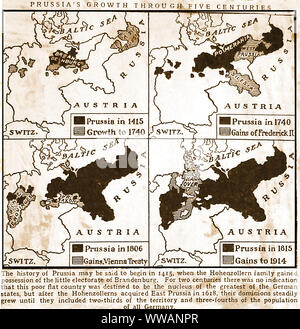 Un inizio di diagramma che mostra la mappa del luogo e la crescita della Prussia dal 1415 al 1914 Foto Stock