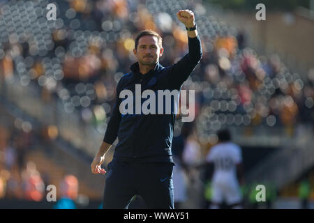 Wolverhampton, Regno Unito. Xiv sett, 2019. Chelsea Manager Frank Lampard celebra dopo il match di Premier League tra Wolverhampton Wanderers e Chelsea al Molineux, Wolverhampton sabato 14 settembre 2019. (Credit: Steven Morris | MI News ) solo uso editoriale, è richiesta una licenza per uso commerciale. La fotografia può essere utilizzata solo per il giornale e/o rivista scopi editoriali: Credito MI News & Sport /Alamy Live News Credito: MI News & Sport /Alamy Live News Foto Stock